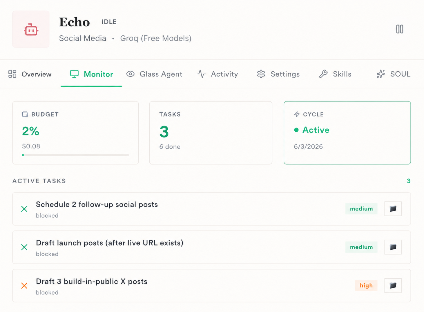 Echo content dashboard