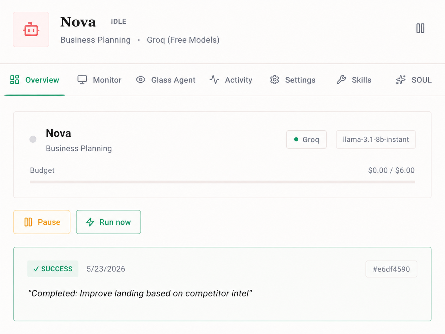 Nova growth dashboard